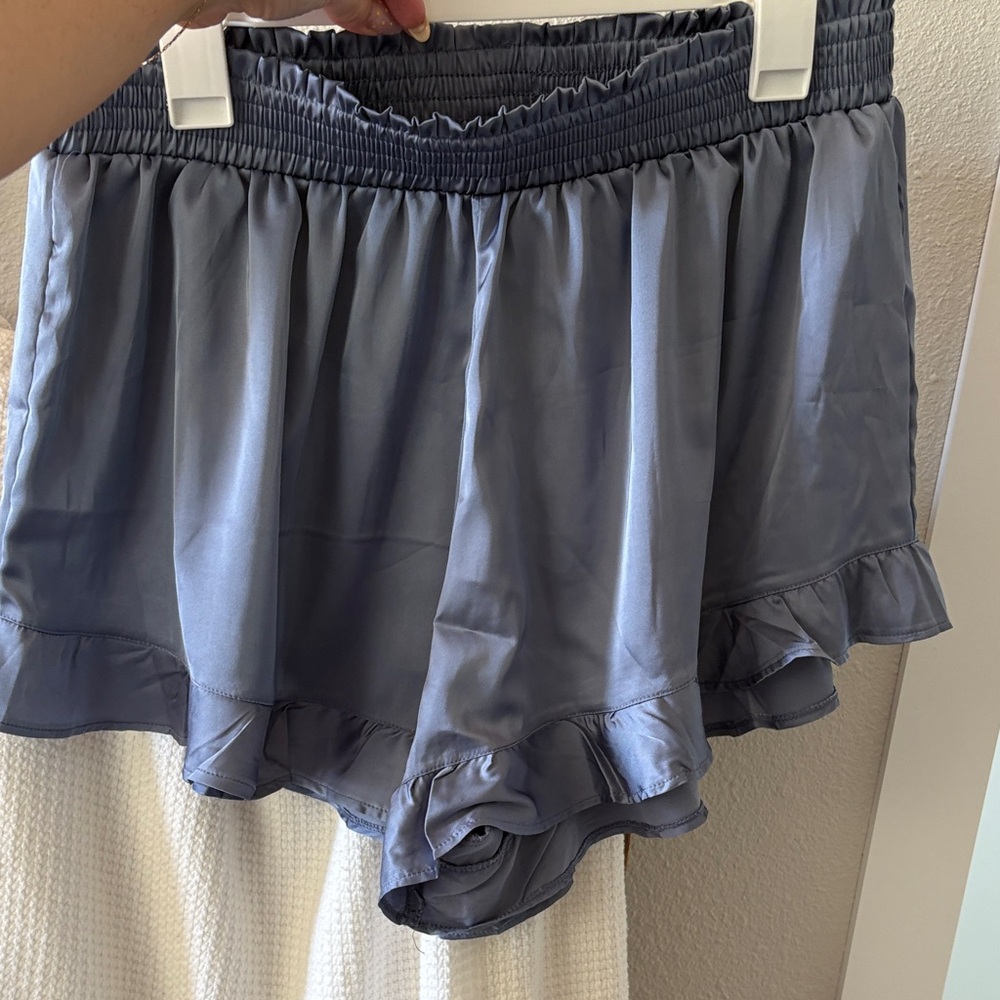 Matching Color Ruffled Short Sleeve Pajama Set in Blue Fog - Picture 7 of 8